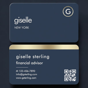 Carte De Visite Conseiller financier Code QR bleu marine or