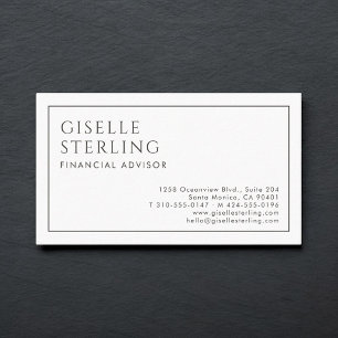 Carte De Visite Conseiller financier Luxe Minimaliste Noir Blanc