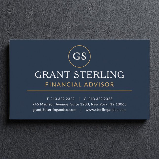 Carte De Visite Conseiller financier Marine Blue Gold Luxe Moderne (Créateur téléchargé)