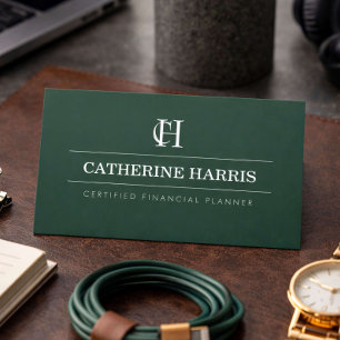 Carte De Visite Conseiller financier Monogramme Professionnel Vert