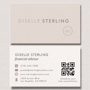 Carte De Visite Conseiller financier QR Code Blush Pink Luxe