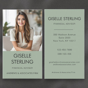 Carte De Visite Conseiller financier Sage Green Photo professionne