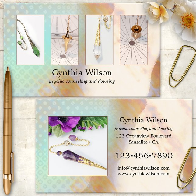 Carte De Visite Conseiller Spirituel Dowsing Pendulum Photo (Artistic dowsing or pendulum psychic counselor photo business card)