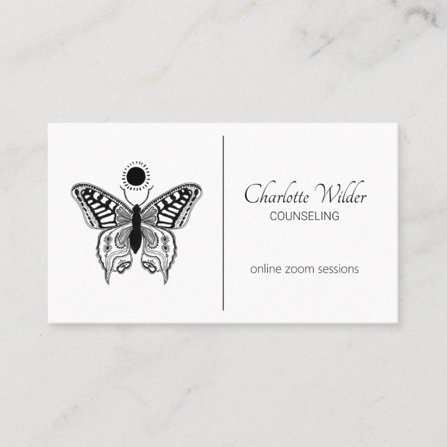 Carte De Visite Conseillère Papillon noir et blanc (Devant)
