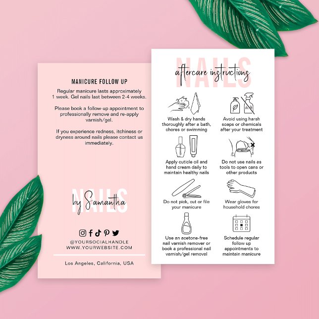 Carte De Visite Conseils de soin des ongles Manucure rose féminine (Créateur téléchargé)