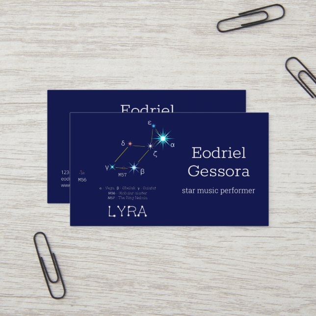 Carte De Visite Constellation de l'hémisphère Nord Lyra (Devant/Arrière en situation)