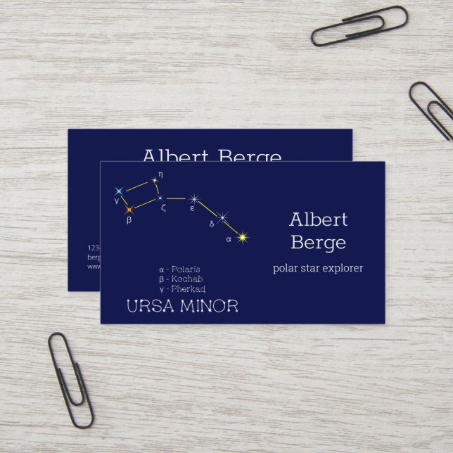 Carte De Visite Constellation de l'hémisphère Nord Ursa mineure (Devant/Arrière en situation)