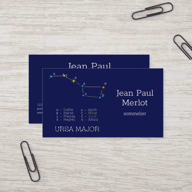 Carte De Visite Constellation Ursa major (Devant/Arrière en situation)