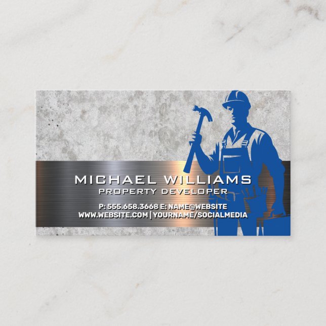 Carte De Visite Constructeur de construction | Collecteur bleu (Devant)