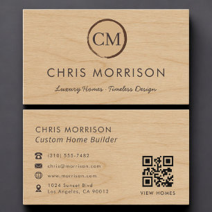 Carte De Visite Constructeur de maisons sur mesure Code QR Bois Pr