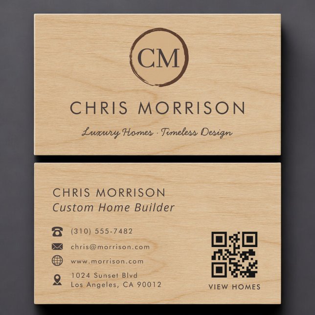 Carte De Visite Constructeur de maisons sur mesure Code QR Bois Pr (Créateur téléchargé)