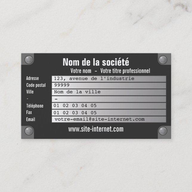 Carte De Visite constructeur de plaque (Devant)