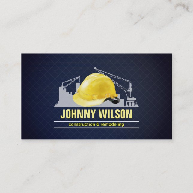 Carte De Visite Construction bleu-foncé élégante de casque de (Devant)