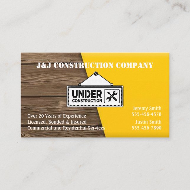 Carte De Visite Construction bois et jaune (Devant)