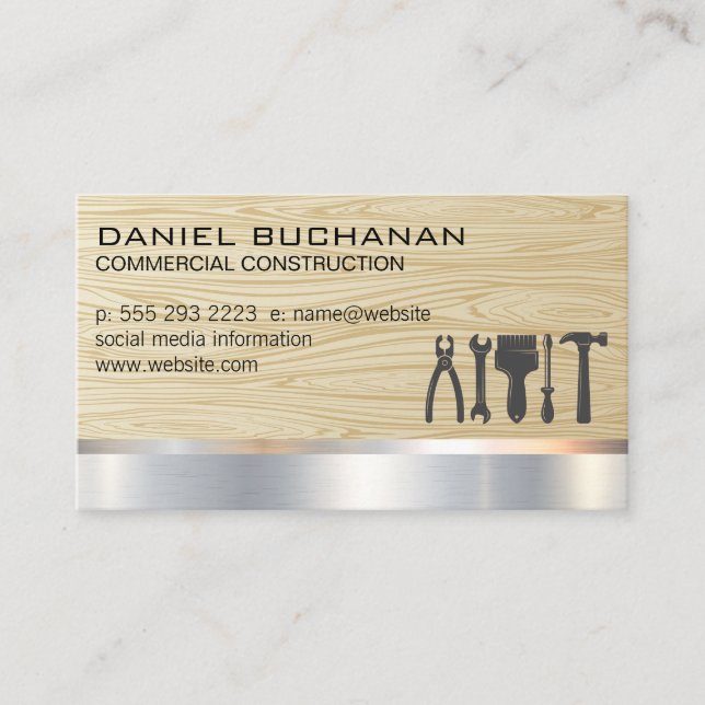 Carte De Visite Construction | Bois métallique | Outils de charpen (Devant)
