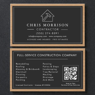 Carte de visite Construction Bois Noir Argent QR C