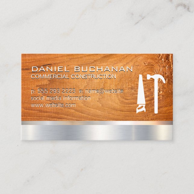 Carte De Visite Construction | Bois | Outils de marteau de scie (Devant)