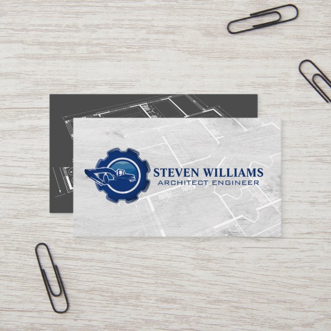 Carte De Visite Construction Builder Logo | Blueprint  (Devant/Arrière en situation)