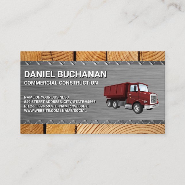 Carte De Visite Construction | circulaire | Bois d'acier | Camion  (Devant)