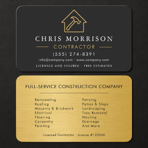 Carte De Visite Construction de bâtiment en noir métallisé or