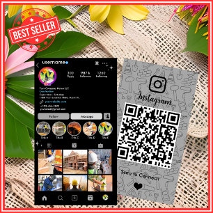 Carte De Visite Construction de bâtiment Instagram gris QR Code