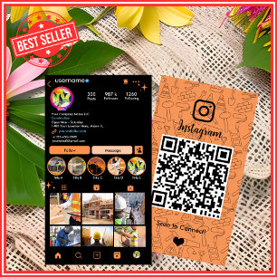 Carte De Visite Construction de bâtiment Instagram Orange   Code Q