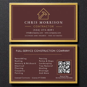 Carte De Visite Construction de bâtiments Code QR métallisé Bourgo
