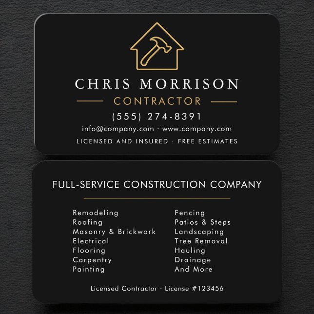 Carte De Visite Construction de bâtiments Or Noir Professionnel (Créateur téléchargé)
