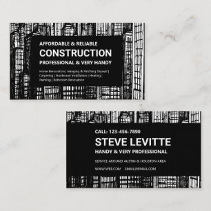 Carte De Visite Construction de gratte-ciel noir et blanc
