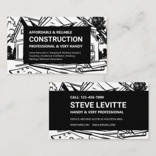 Carte De Visite Construction de maisons en noir et blanc