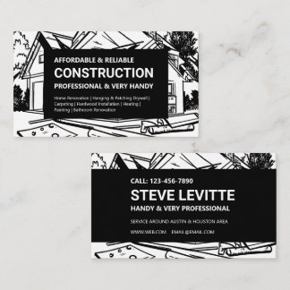 Carte De Visite Construction de maisons en noir et blanc