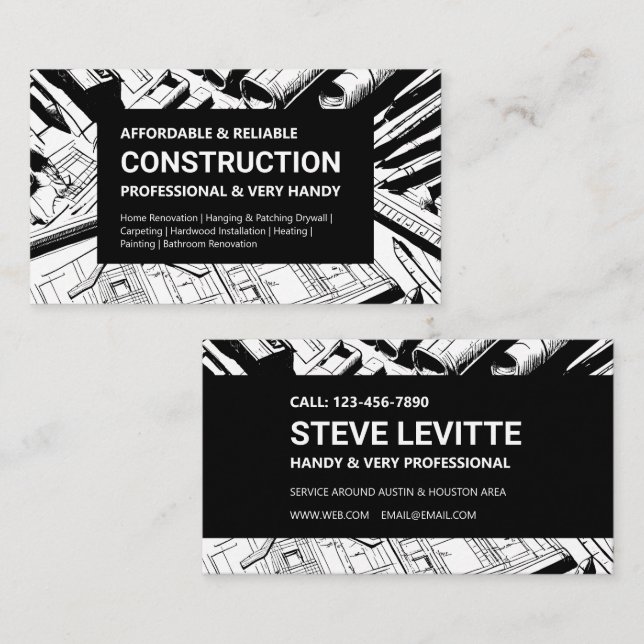 Carte De Visite Construction de modèle audacieux (Devant / Derrière)