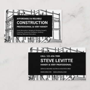 Carte De Visite Construction d'échafaudage noir et blanc