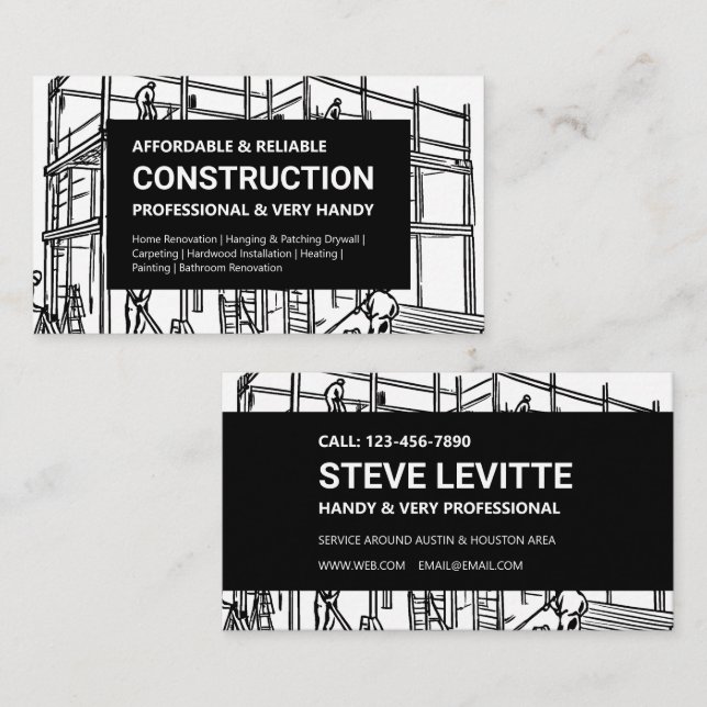 Carte De Visite Construction d'échafaudage noir et blanc (Devant / Derrière)