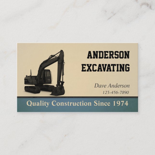 Carte De Visite Construction d'excavateur (Devant)