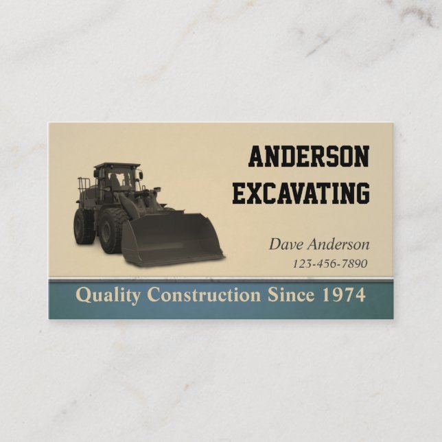 Carte De Visite Construction d'excavateur (Devant)