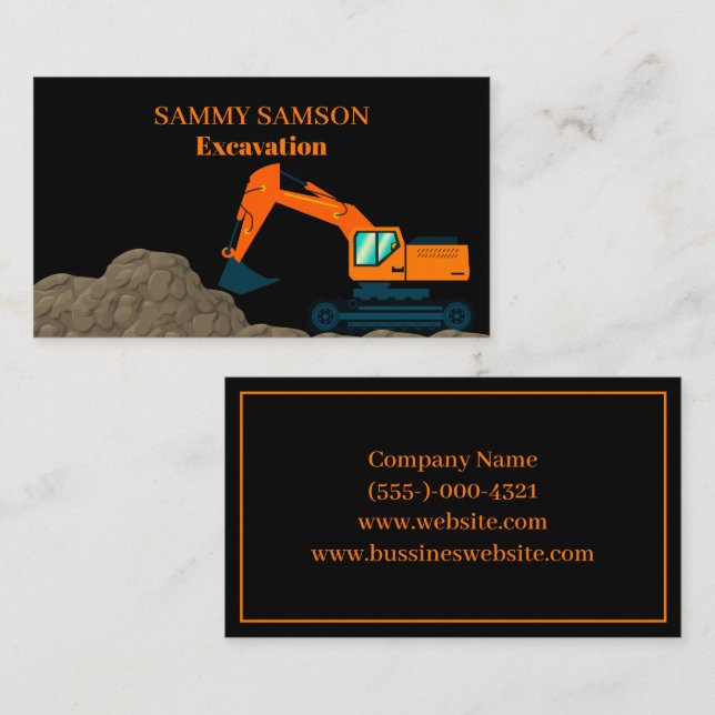 Carte De Visite Construction d'excavateur (Devant / Derrière)