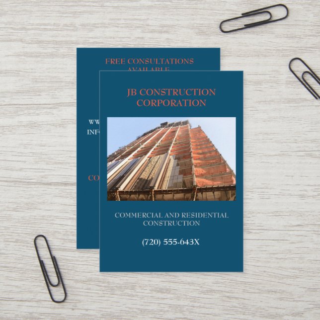 Carte De Visite Construction du bâtiment du consultant pour la ret (Devant/Arrière en situation)