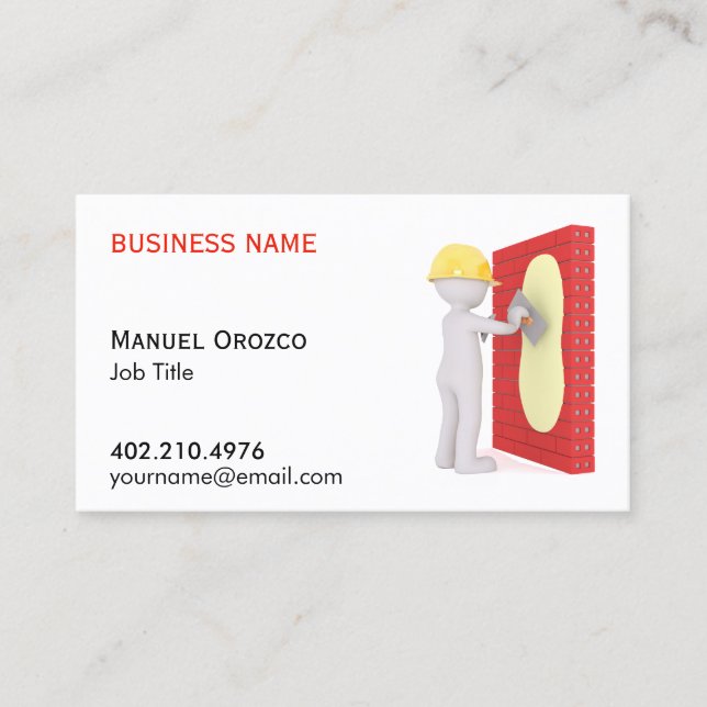 Carte De Visite Construction du dessin de l'installateur Drywall (Devant)