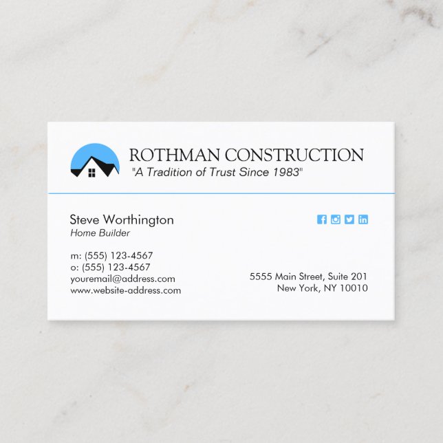 Carte De Visite Construction du logo de maison personnalisable (Devant)