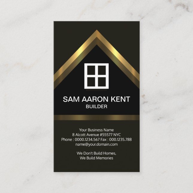 Carte De Visite Construction d'une maison Brown Elégance Faux Gold (Devant)