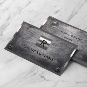 Carte De Visite Construction Grunge Acier Monogramme Métal encadré