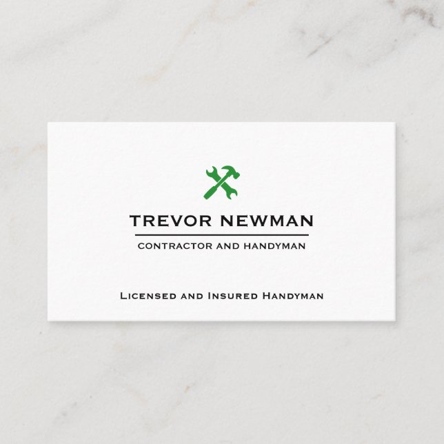 Carte De Visite Construction Handyman Carpenter GREEN Outils (Devant)