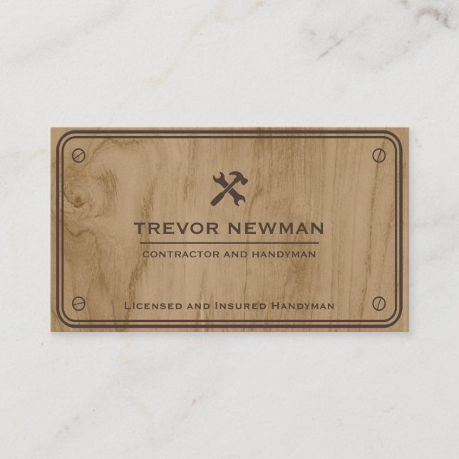 Carte De Visite Construction Handyman Carpenter Outils boulons Boi (Devant)