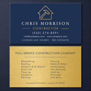 Carte De Visite Construction industrielle bleu marine et or