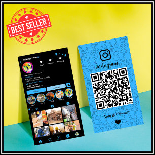 Carte De Visite Construction Instagram Bleu   Code QR