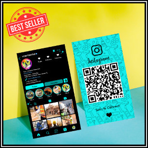 Carte De Visite Construction Instagram Turquois   Code QR