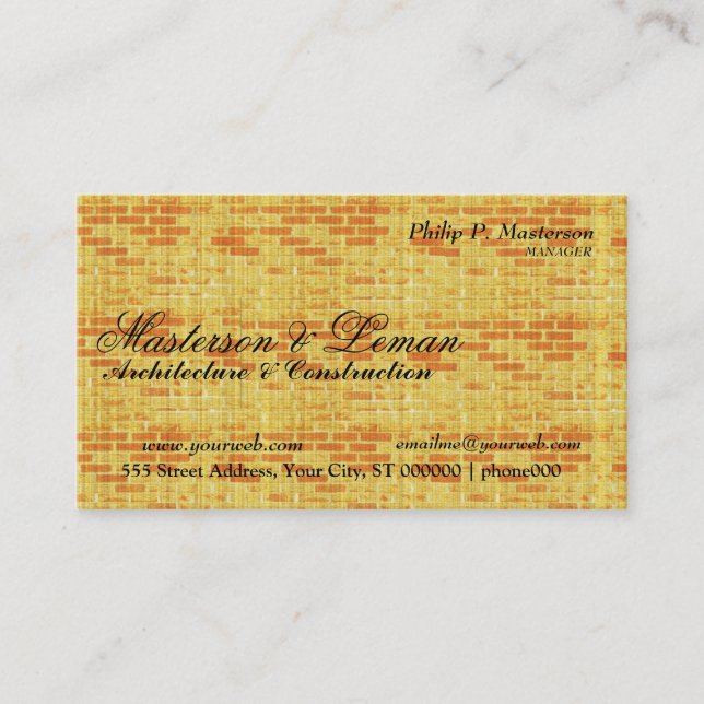 Carte De Visite Construction jaune de constructeur de mur de (Devant)
