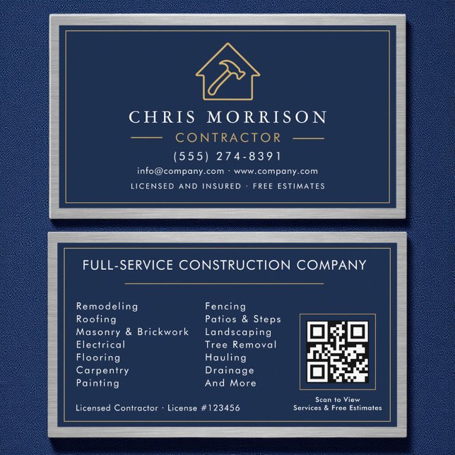 Carte De Visite Construction Marine Métal Bleu QR Code (Créateur téléchargé)