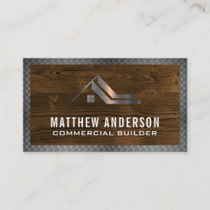 Carte De Visite Construction   Métal plaqué diamant de bois